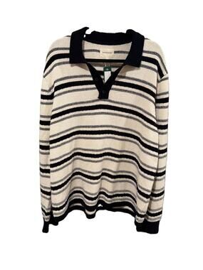 Mason Row Striped Men’s Sweater Polo White And Black XL